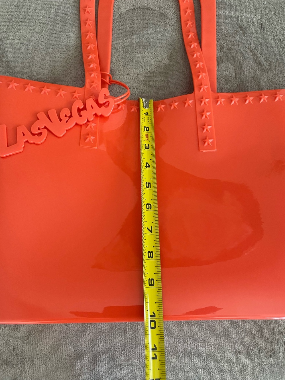 Carmen Sol Italy Studded Jelly Tote Bag Neon Orange Las Vegas Mid Size - Picture 12 of 14